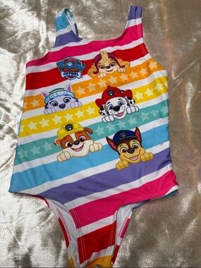 PAW Patrol Rainbow Stripe Girls Swimsuit with Character Faces